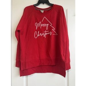Royce Brand Women's Red Merry Christmas Crewneck Sweatshirt with Split Hemline L